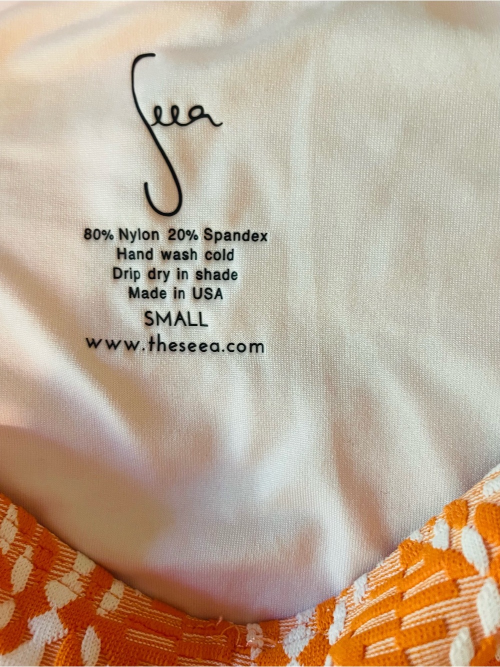 Seea Orange & White Geometric Textured Scoop Neck One-Piece Surf Suit S - Picture 8 of 9